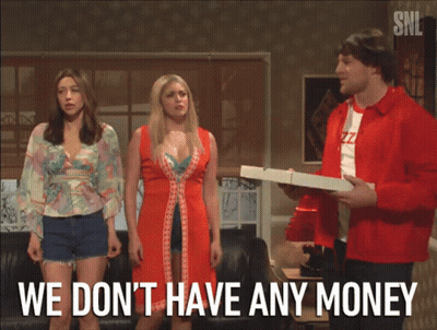 A Snl Advertisement Shows Three Women And A Man Holding A Pizza GIF