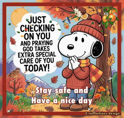 A Snoopy Greeting Card That Says Just Checking On You GIF