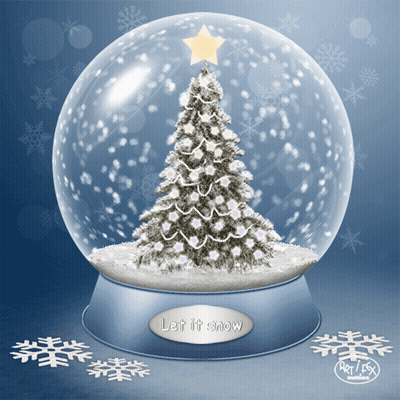 A Snow Globe With A Christmas Tree Inside And The Words Let It Snow Below It GIF
