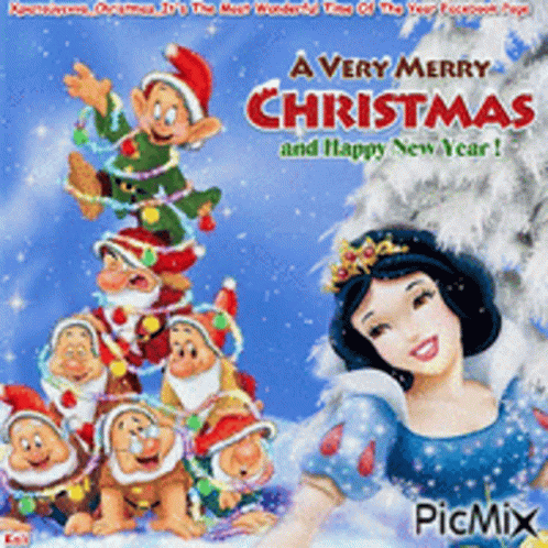 A Snow White And The Seven Dwarfs Christmas Card GIF