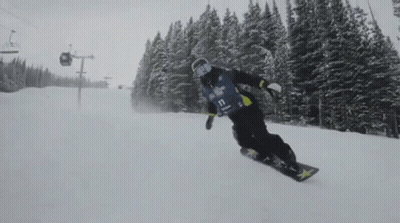 A Snowboarder Is Wearing A Blue And Yellow Shirt With The Number 11 On It GIF