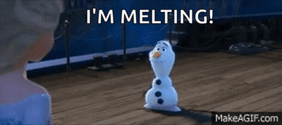 A Snowman From The Movie Frozen Is Melting In Front Of Elsa . GIF
