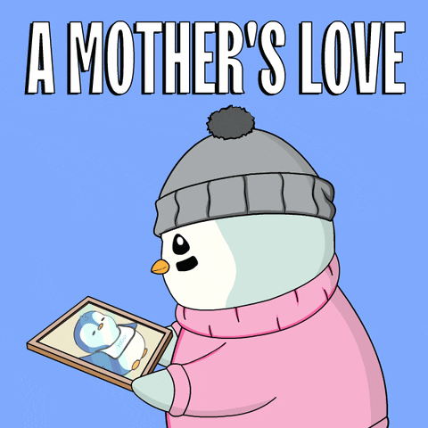 A Snowman Holding A Picture Of A Penguin With The Words A Mother 'S Love GIF