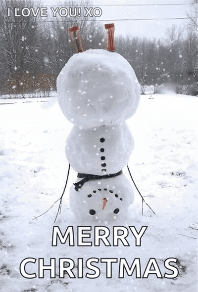 A Snowman Is Stacked On Top Of Each Other With The Words Merry Christmas Written Below It GIF