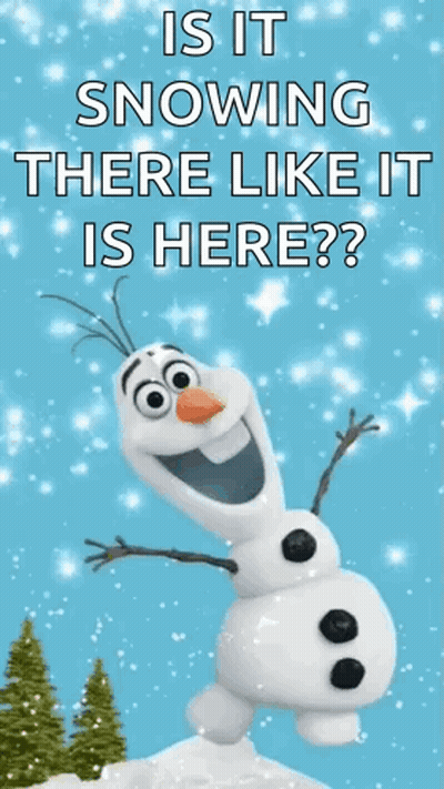 A Snowman Is Standing In The Snow With The Words Is It Snowing There Like It Is Here GIF