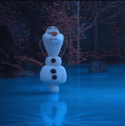 A Snowman With A Carrot On His Head Is Standing In The Water GIF