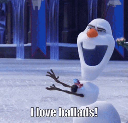 Snowman With I Love Ballads Written On It GIF