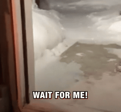 A Snowy Area With The Words Wait For Me Written Above It GIF