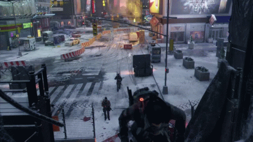 A Snowy City Street With A Sign That Says ' Limited Edition ' GIF
