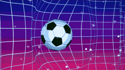 A Soccer Ball Is Flying Through A Net On A Colorful Background GIF