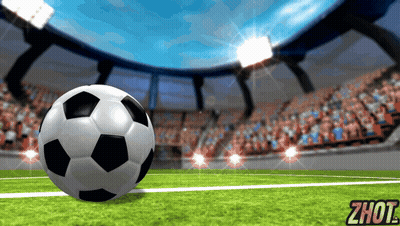 A Soccer Ball On A Field With A Zhot Logo GIF