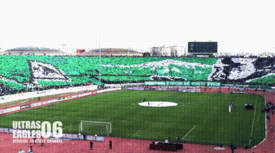 A Soccer Field With A Banner That Says Ultras 06 Eagles On It GIF