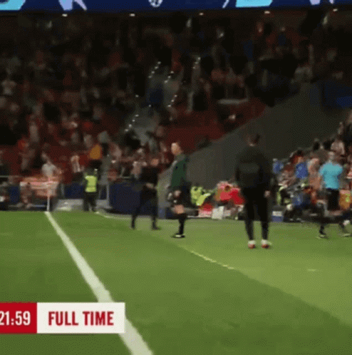 A Soccer Field With A Full Time Sign On The Side GIF