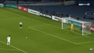 A Soccer Field With Advertisements For Kfc Volkswagen Nike.com And Betclic GIF