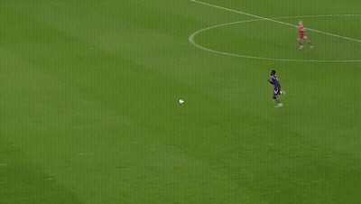 A Soccer Field With An Ad For Goodrich On The Side Of It GIF