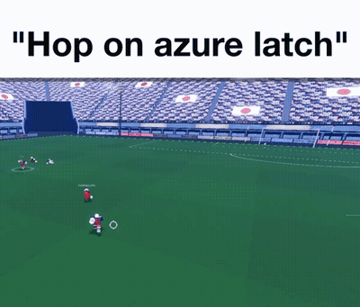 A Soccer Field With The Words " Hop On Azure Latch " On The Top GIF