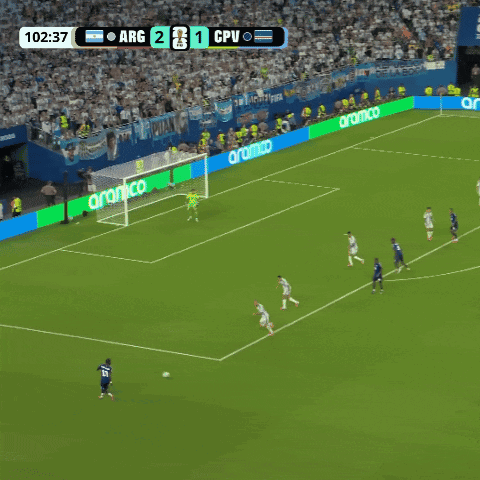A Soccer Game Between Arg And Cpu With Aramco Advertising On The Sidelines GIF