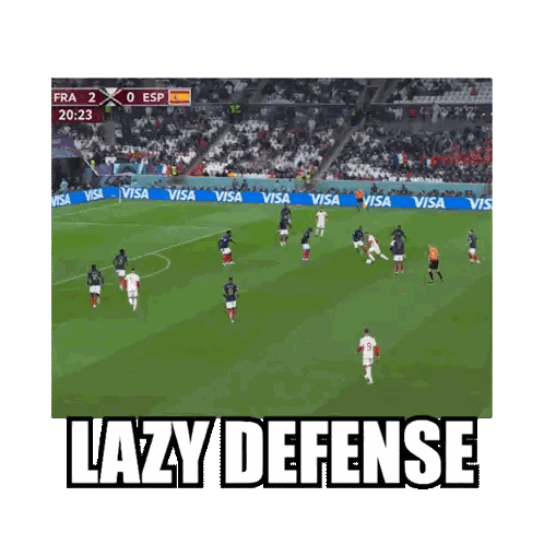 A Soccer Game Between France And Esp With Lazy Defense Written Below It Sticker