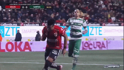 A Soccer Game Between Xolos And Santos Is Being Broadcast On Fox Deportes GIF