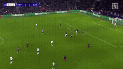 A Soccer Game Is Being Played Between Psv And Bay With Heineken Ads On The Sidelines GIF
