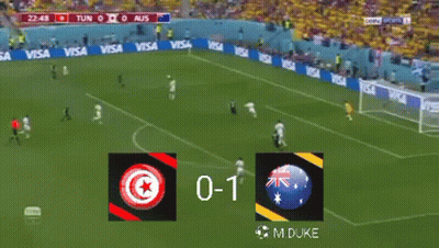 A Soccer Game Is Being Played Between Tunisia And Australia And The Score Is 0-1 GIF
