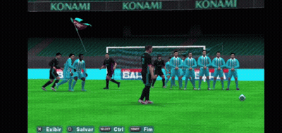 A Soccer Game Is Being Played In A Konami Sponsored Stadium GIF
