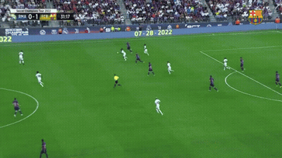 A Soccer Game Is Being Played In A Stadium Sponsored By Nft Fc Barcelona GIF