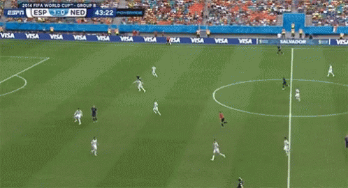 A Soccer Game Is Being Played In A Stadium With Visa Ads On The Sidelines GIF