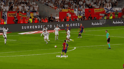 A Soccer Game Is Being Played In Front Of A Banner That Says Fcb World GIF