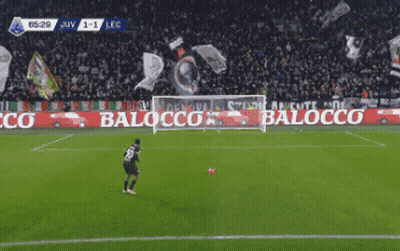 A Soccer Game Is Being Played In Front Of A Banner That Says Juventus GIF