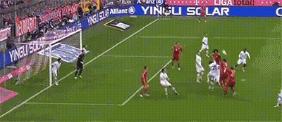 A Soccer Game Is Being Played In Front Of A Banner That Says Yingli GIF