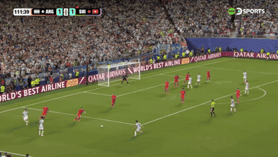 A Soccer Game Is Being Played In Front Of A Qatar Airways Ad GIF