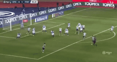 A Soccer Game Is Being Played On A Field With A Banner For Allianz In The Background GIF