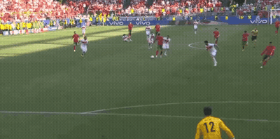 A Soccer Game Is Being Played On A Field With A Goalie Wearing A Yellow Jersey With The Number 20 On It GIF