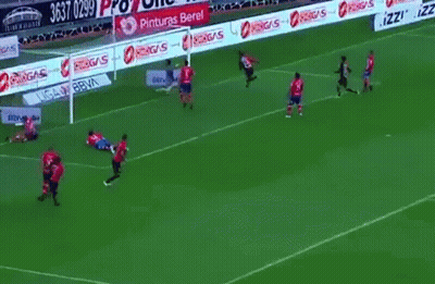 A Soccer Game Is Being Played On A Field With Advertisements For Pintura Berel GIF