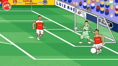 A Soccer Game Is Being Played On A Green Field With A Sign That Says Luiz Moro GIF