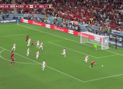 A Soccer Game Is Being Played With The Scoreboard Showing Cro 0 Bel 0 GIF