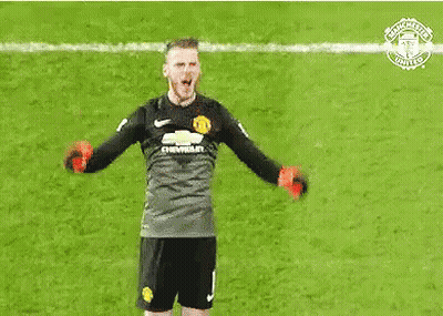 A Soccer Goalie Is Holding A Pair Of Red Dumbbells In His Hands On A Field . GIF