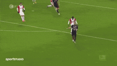 A Soccer Goalie Is Kneeling On The Field In Front Of A Sign That Says " Von Segmu " GIF