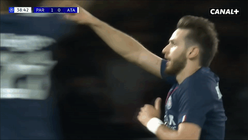 A Soccer Player Celebrates A Goal During A Game Sponsored By Canal + GIF