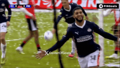 A Soccer Player Celebrates After Scoring A Goal During A Game Sponsored By Center Of Goals GIF