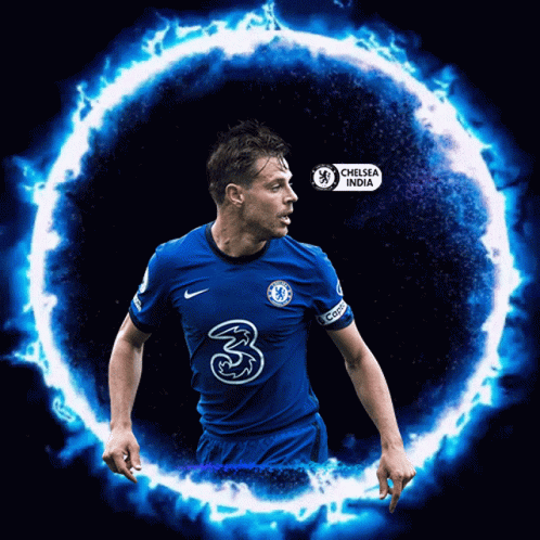 A Soccer Player In A Blue Jersey With The Number 3 On It GIF