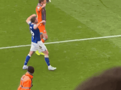 A Soccer Player In A Blue Jersey With The Number 9 On It GIF