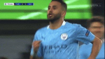 A Soccer Player In A Blue Shirt Is Celebrating A Goal GIF