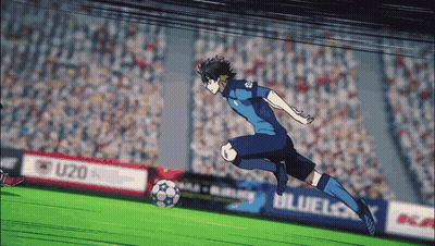 A Soccer Player In A Blue Uniform Is Kicking A Soccer Ball GIF