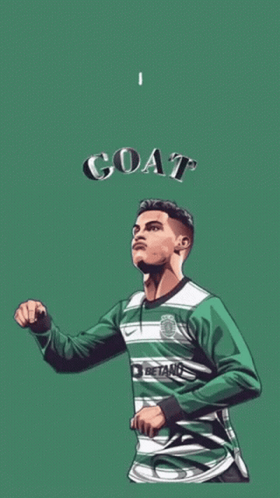 A Soccer Player In A Green And White Jersey With The Word Goat Above Him GIF