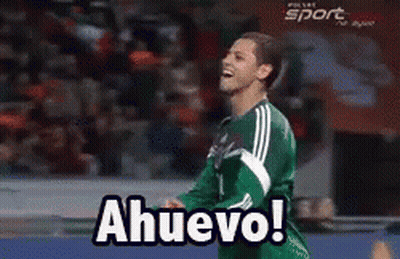 A Soccer Player In A Green Jersey Says Ahuevo On The Field GIF