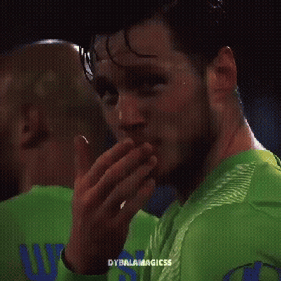 A Soccer Player In A Green Jersey With The Word Dybalamagicss At The Bottom GIF