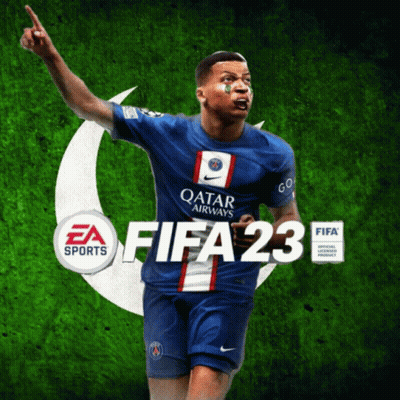 A Soccer Player In A Qatar Airways Jersey Is On A Fifa 23 Poster GIF