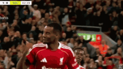 A Soccer Player In A Red Adidas Jersey Stands In Front Of A Crowd . GIF